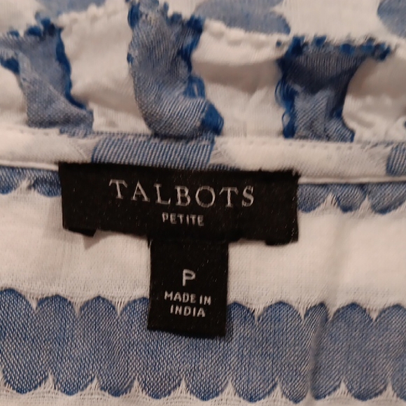 Talbots Blue and White Ruffle Trim Blouse - Picture 2 of 2